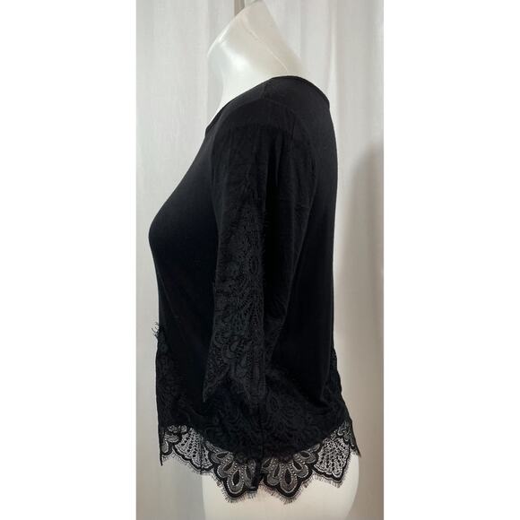 50% OFF Kontrol Blouse Lace Hems Top Scoop Neck Black - Picture 4 of 7